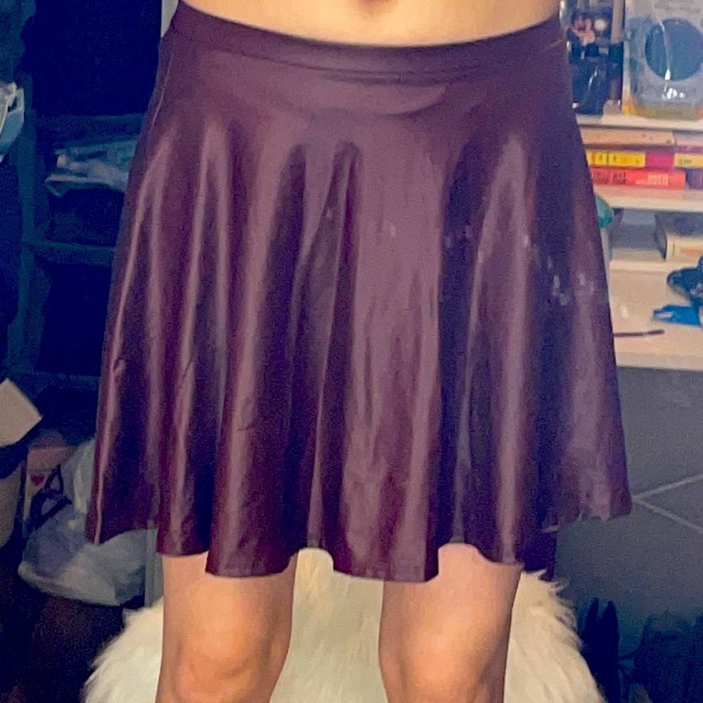 Maroon pleather skater skirt